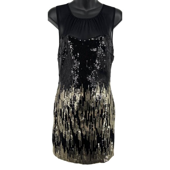 Bebe Women Dress Sequin Size Small Bodycon Black Gold Mesh Noir Is Beautiful New - Picture 1 of 9